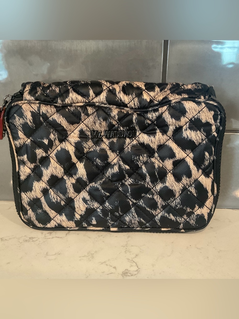 MZ Wallace Leopard Animal Print Zip Around Cosmetic Case